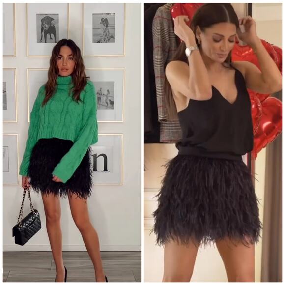 GB Black Tiered Feather Mini Skirt - Picture 1 of 11